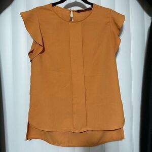 Zara Work Top | Orange Ruffle Sleeve Top